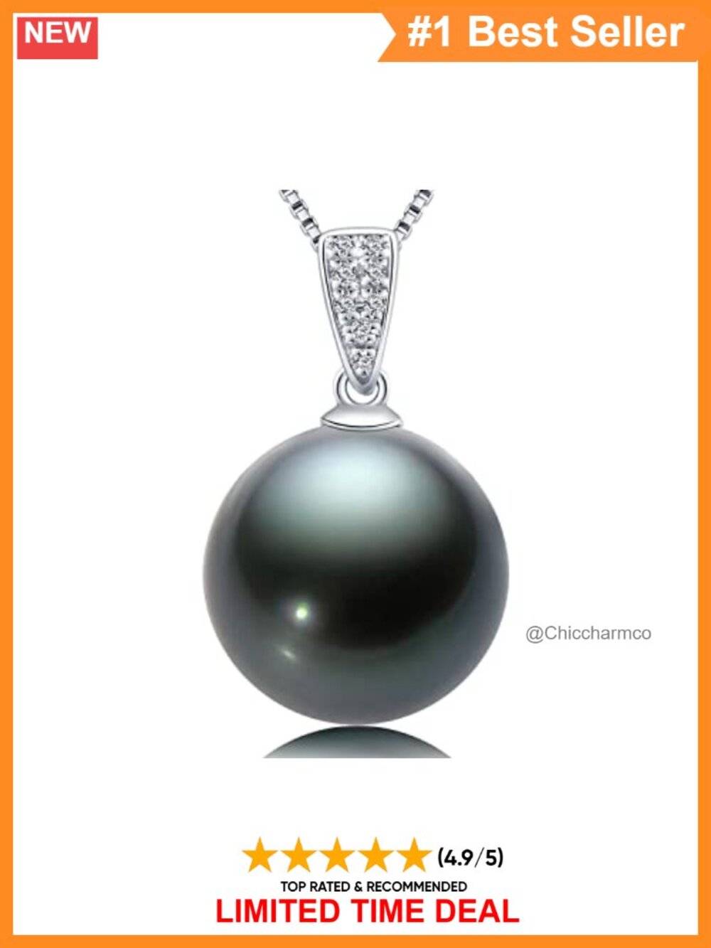 18K Gold Black Pearl Pendant Necklace with Diamond